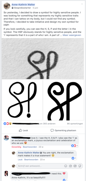 Feedback from highly sensitive persons On the image, there is a facebook screenshot of the post that Anne-Kathrin initially shared with other highly sensitive people about the symbol.