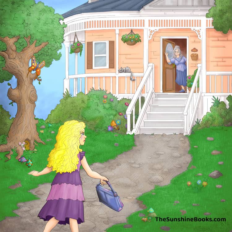 On the image, there is Sunshine who is walking home to her grandma. It is a wonderful book for HSP children.