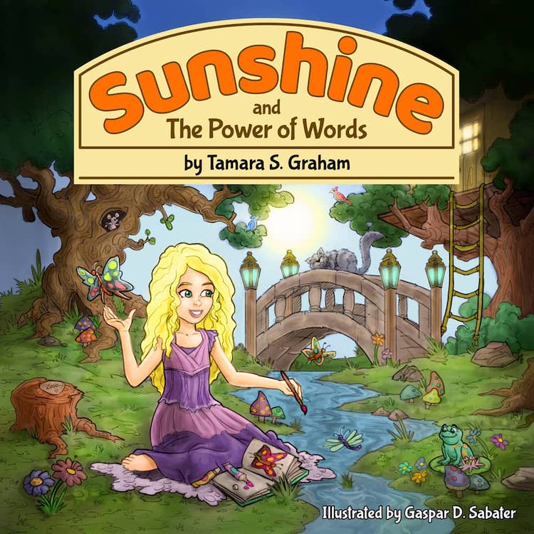 The book cover of the book 'Sunshine and the power of words'. A wonderful book for HSP children.