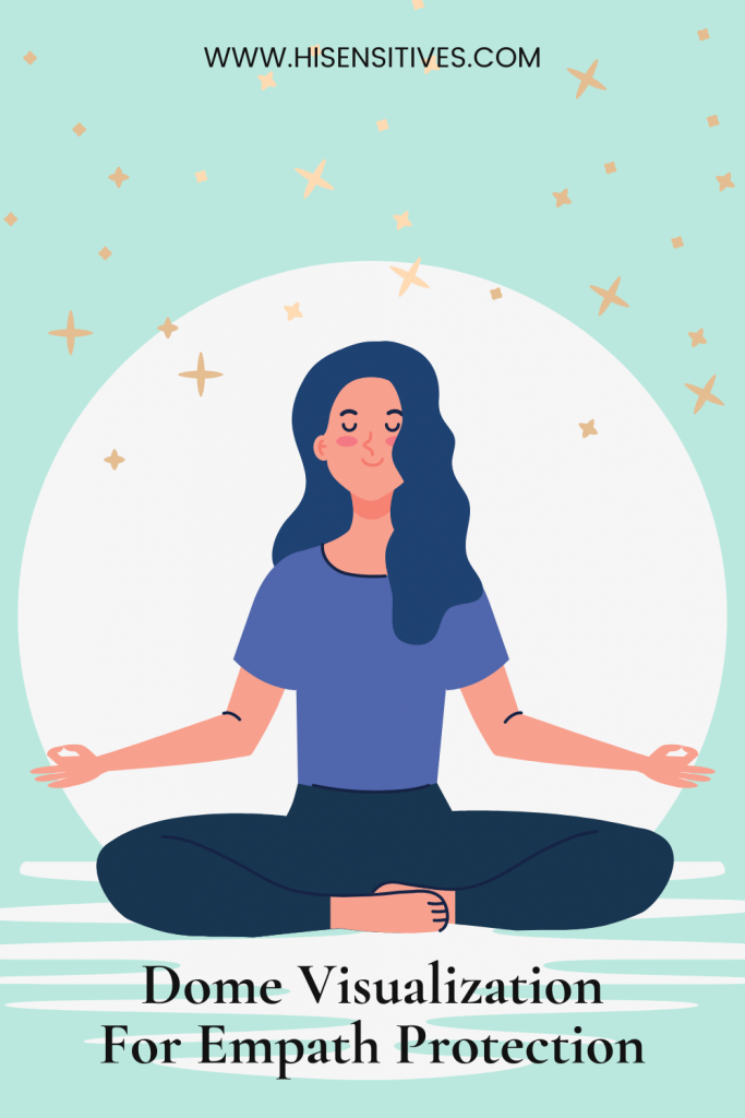 On the image, there is an illustration of a woman visualizing how a dome is surrounding her.