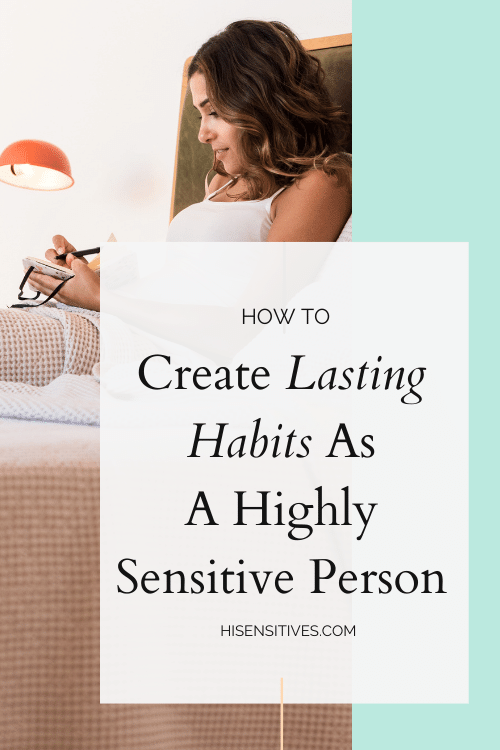 On this image, you see a woman working on creating lasting habits.